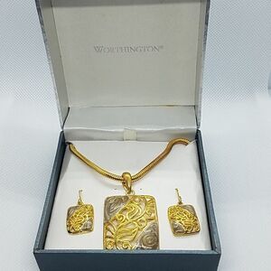 Worthington Gold & Tan Necklace & Earrings